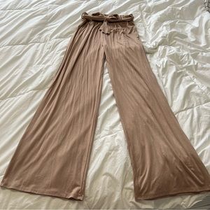Beige Palazzo Pants with Tie Belt